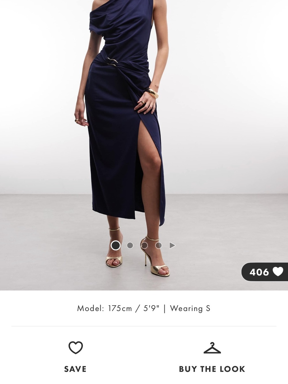 & Other Stories Navy One-Shoulder Midi Dress with High Side Slit